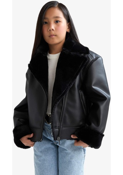 Kız Çocuk Ceket Yaka Suni Kürk Astarlı Mont F0562A825AU