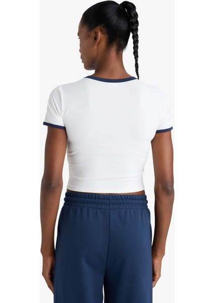 Fit Crop Bisiklet Yaka Baskılı Sporcu Kısa Kollu Tişört E7720AX25AU