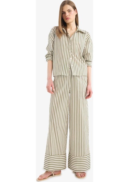 Loose Fit Çizgili Poplin Uzun Kollu Gömlek F0403AX25SM