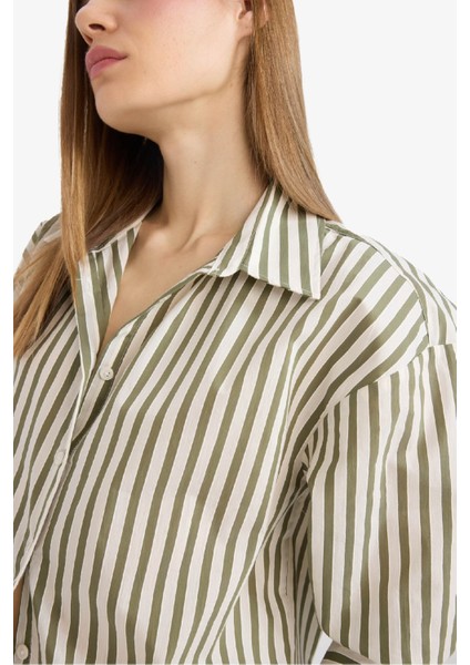 Loose Fit Çizgili Poplin Uzun Kollu Gömlek F0403AX25SM