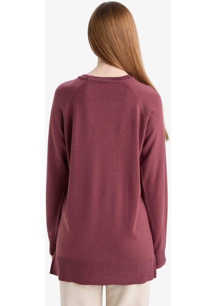 Regular Fit Bisiklet Yaka Basic Düz Triko Kazak Tunik C4474AX25WN