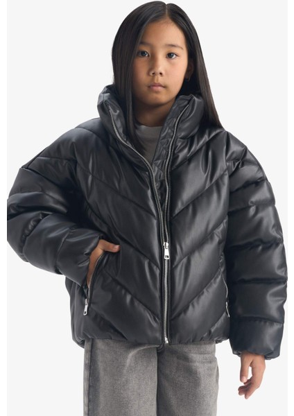 Kız Çocuk Dik Yaka Fermuarlı Şişme Mont F0054A825AU