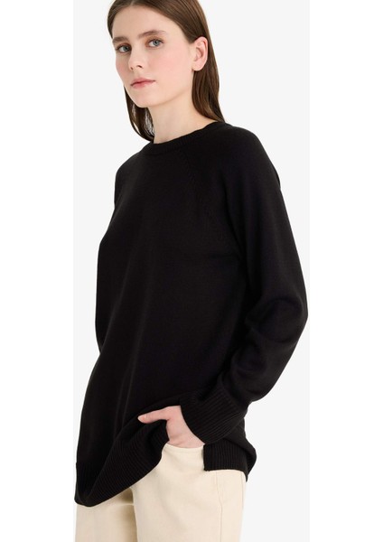 Regular Fit Bisiklet Yaka Basic Düz Triko Kazak Tunik C4474AX25WN