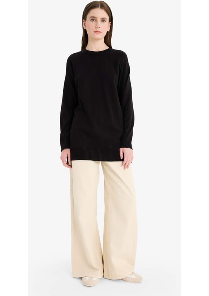 Regular Fit Bisiklet Yaka Basic Düz Triko Kazak Tunik C4474AX25WN