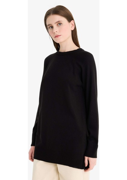 Regular Fit Bisiklet Yaka Basic Düz Triko Kazak Tunik C4474AX25WN