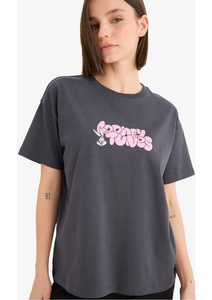 Looney Tunes Oversize Geniş Kalıp Sırt Baskılı Kısa Kollu Tişört E9847AX25AU