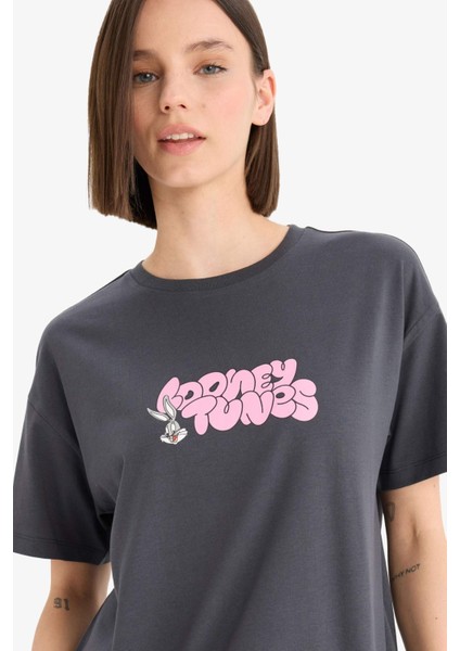 Looney Tunes Oversize Geniş Kalıp Sırt Baskılı Kısa Kollu Tişört E9847AX25AU