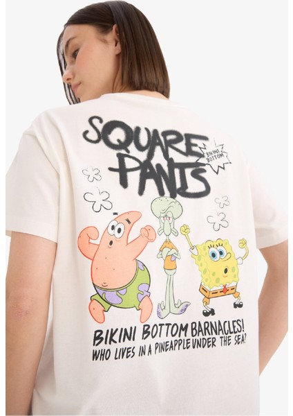 SpongeBob Oversize Geniş Kalıp Sırt Baskılı Kısa Kollu Tişört E9848AX25AU