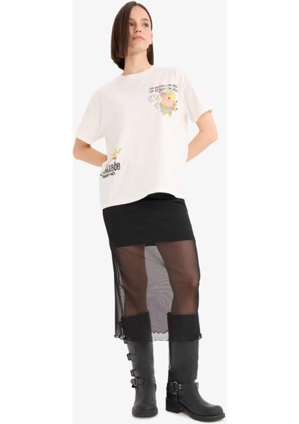 SpongeBob Oversize Geniş Kalıp Sırt Baskılı Kısa Kollu Tişört E9848AX25AU