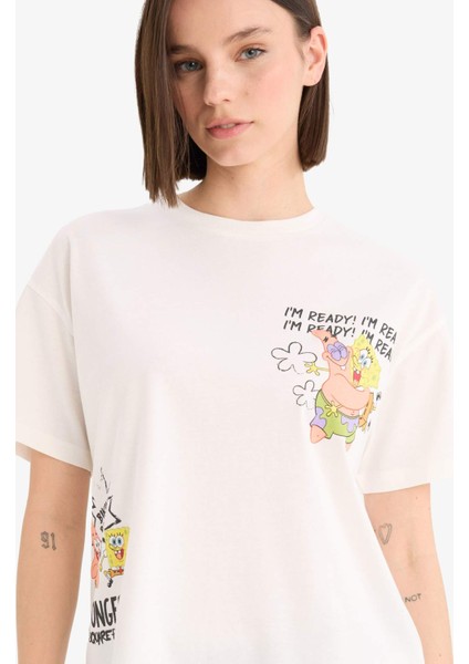 SpongeBob Oversize Geniş Kalıp Sırt Baskılı Kısa Kollu Tişört E9848AX25AU