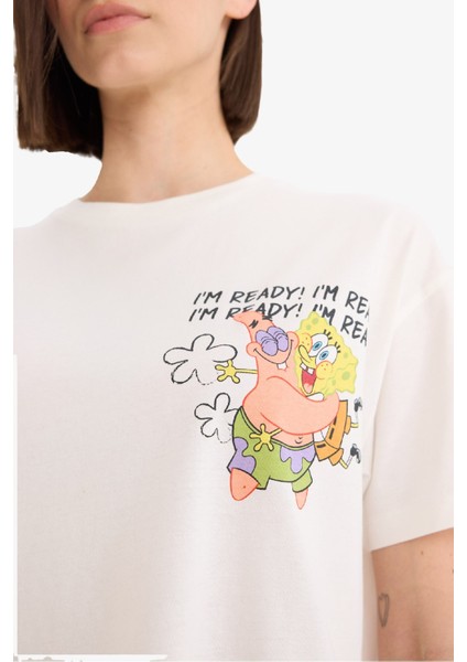 SpongeBob Oversize Geniş Kalıp Sırt Baskılı Kısa Kollu Tişört E9848AX25AU