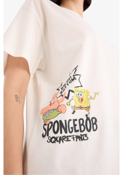 SpongeBob Oversize Geniş Kalıp Sırt Baskılı Kısa Kollu Tişört E9848AX25AU