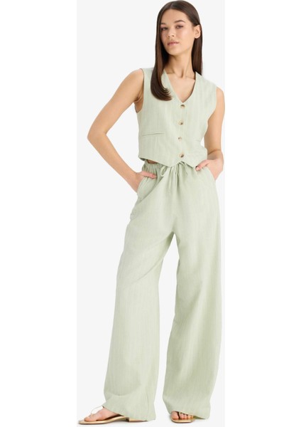 Regular Fit V Yaka Keten Karışımlı Blazer Yelek D3474AX25SP