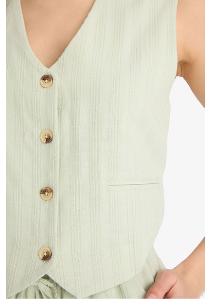 Regular Fit V Yaka Keten Karışımlı Blazer Yelek D3474AX25SP