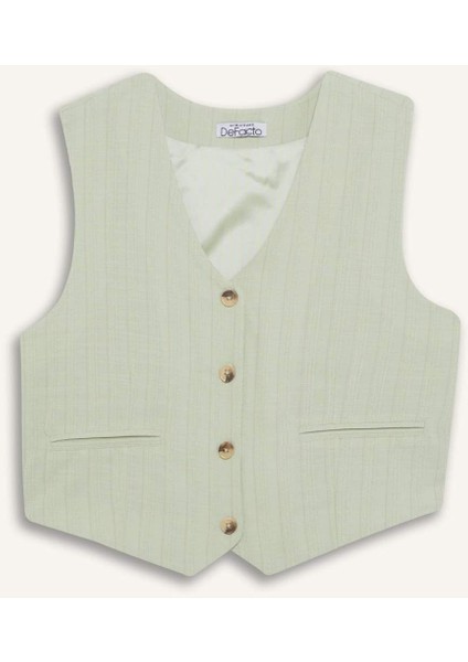 Regular Fit V Yaka Keten Karışımlı Blazer Yelek D3474AX25SP