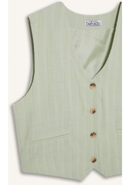 Regular Fit V Yaka Keten Karışımlı Blazer Yelek D3474AX25SP