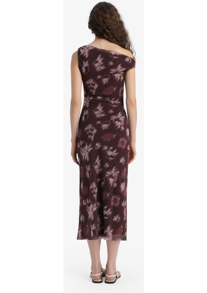 Bodycon Vücudu Saran Açık Omuz Çiçek Desenli Tül Maxi Elbise F0421AX25AU