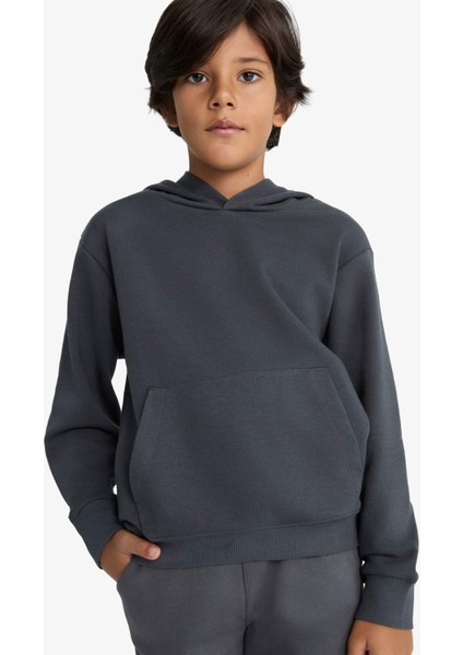Erkek Çocuk Basic Düz Kapüşonlu Okul Sweatshirt E9558A825AU