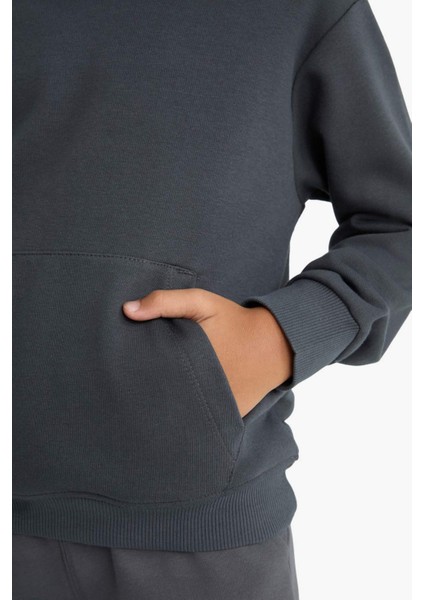 Erkek Çocuk Basic Düz Kapüşonlu Okul Sweatshirt E9558A825AU
