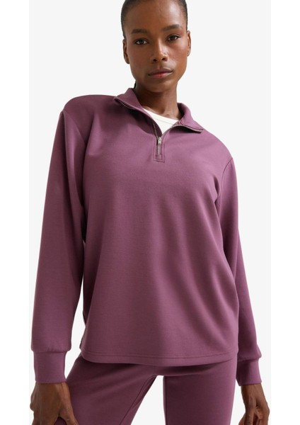 Fit Oversize Geniş Kalıp Yarım Fermuarlı Dik Yaka Modal Sweatshirt D7126AX25AU