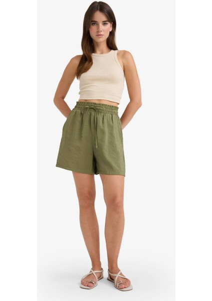Yüksek Beli Lastikli Düz Paça Şort F0487AX25SM