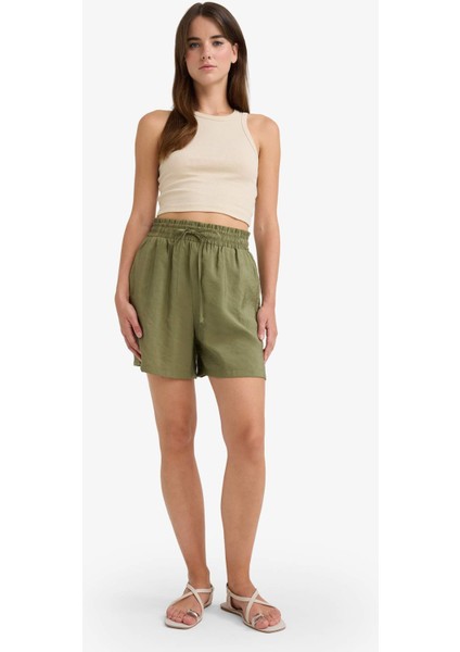 Yüksek Beli Lastikli Düz Paça Şort F0487AX25SM