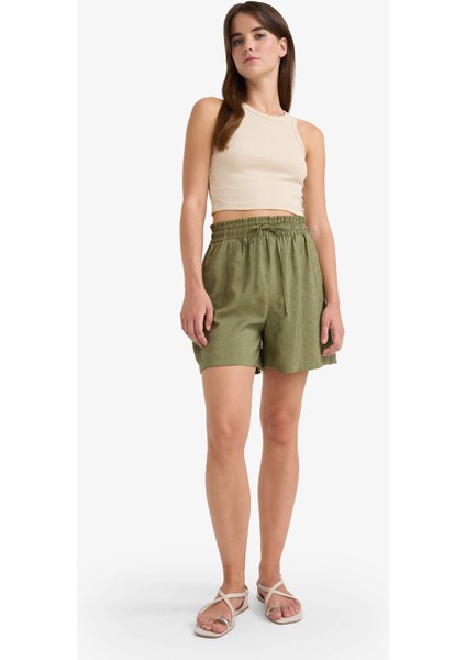 Yüksek Beli Lastikli Düz Paça Şort F0487AX25SM