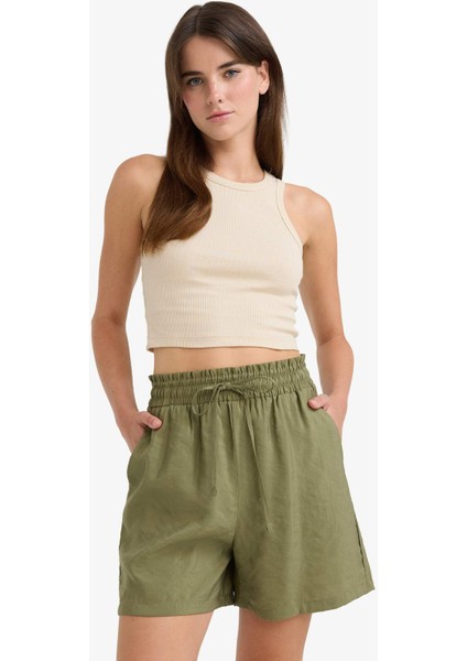 Yüksek Beli Lastikli Düz Paça Şort F0487AX25SM