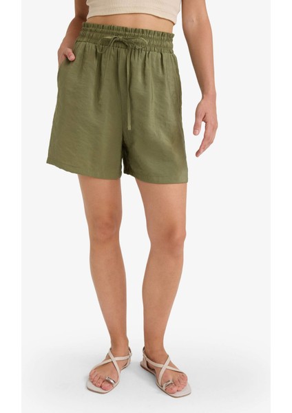 Yüksek Beli Lastikli Düz Paça Şort F0487AX25SM