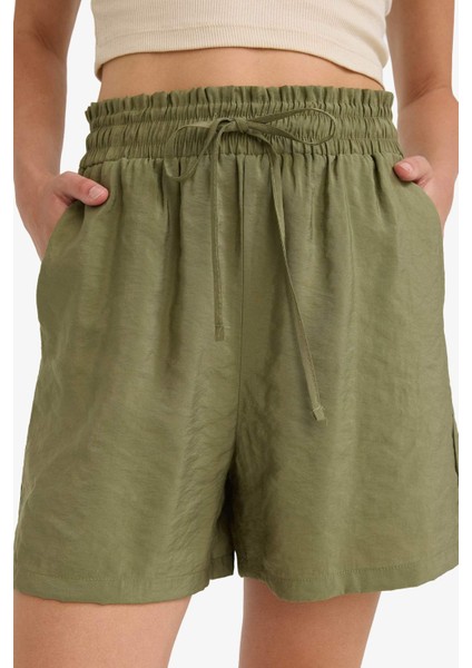 Yüksek Beli Lastikli Düz Paça Şort F0487AX25SM