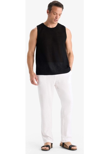 Standart Fit Bisiklet Yaka Siyah Kolsuz Triko Tişört E2704AX25SP