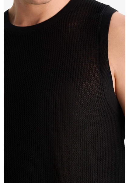 Standart Fit Bisiklet Yaka Siyah Kolsuz Triko Tişört E2704AX25SP