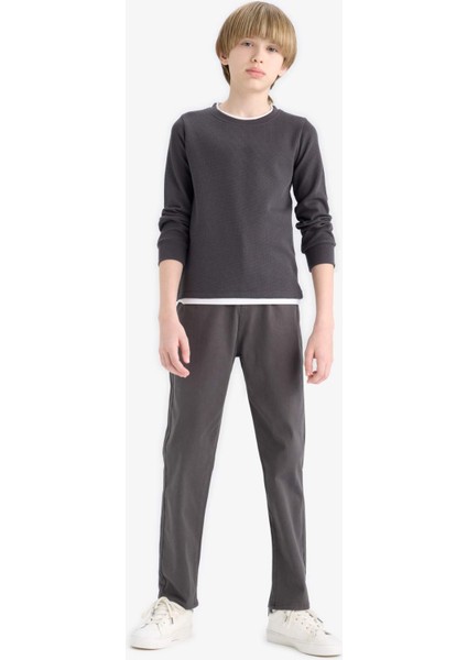 Erkek Çocuk Bisiklet Yaka Basic Düz Waffle Uzun Kollu Okul Tişörtü V1186A625AU