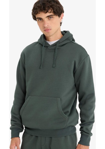 Regular Fit Kapüşonlu İçi Yumuşak Tüylü Kanguru Cepli Basic Düz Sweatshirt X8283AZ25AU