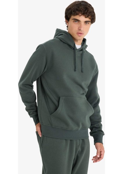 Regular Fit Kapüşonlu İçi Yumuşak Tüylü Kanguru Cepli Basic Düz Sweatshirt X8283AZ25AU