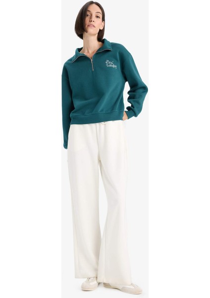 Regular Fit Yarım Fermuarlı Baskılı Kalın Sweatshirt F1067AX25AU