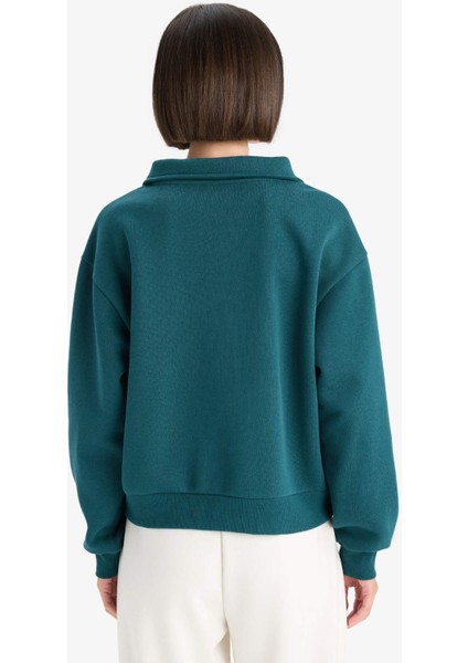 Regular Fit Yarım Fermuarlı Baskılı Kalın Sweatshirt F1067AX25AU