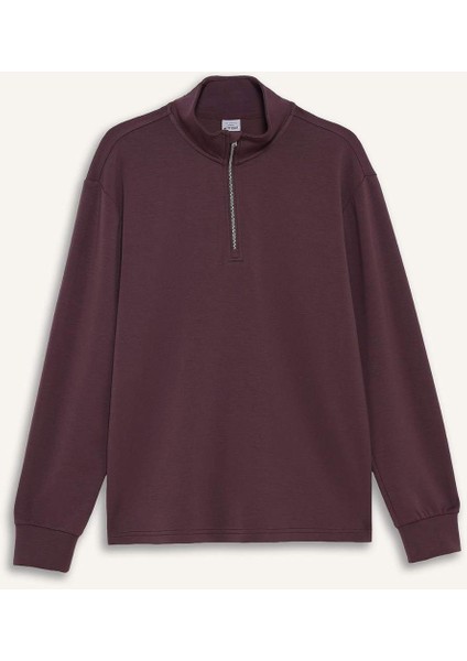 Fit Oversize Geniş Kalıp Yarım Fermuarlı Dik Yaka Modal Sweatshirt D7126AX25AU