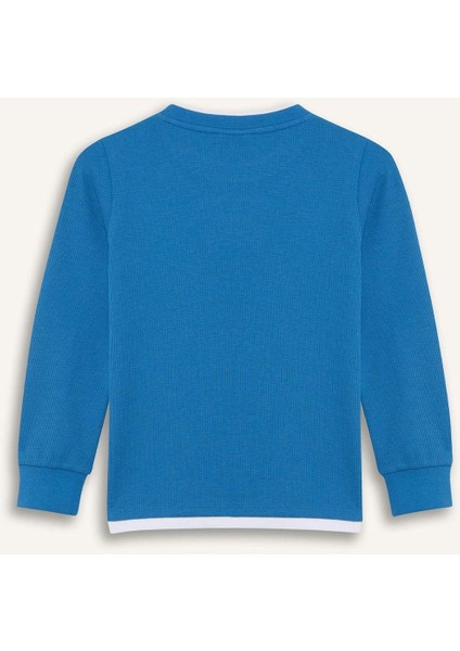 Erkek Çocuk Bisiklet Yaka Basic Düz Waffle Uzun Kollu Okul Tişörtü V1186A625AU