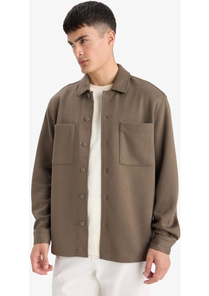 Regular Fit Dokuma Uzun Kollu Gömlek E9203AX25AU