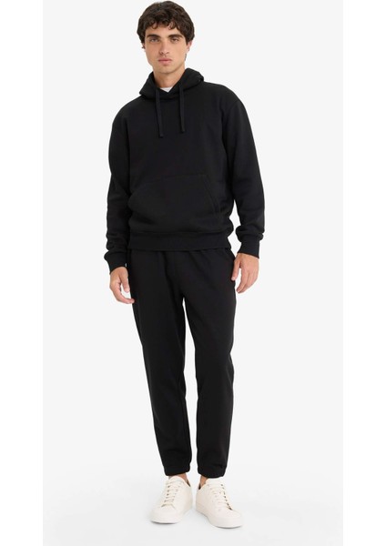 Regular Fit Kapüşonlu İçi Yumuşak Tüylü Kanguru Cepli Basic Düz Sweatshirt X8283AZ25AU