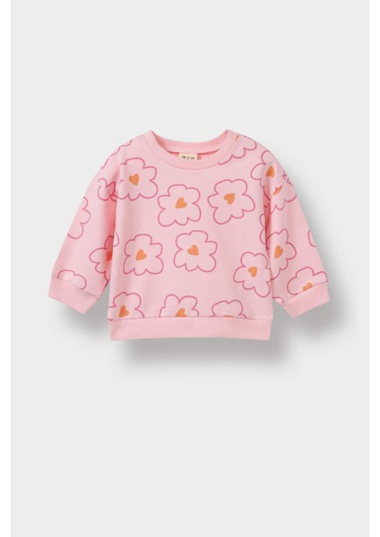 Kız Bebek 2'li Takım Çiçekli Sweatshirt İspanyol Paça Tayt F0514A525AU