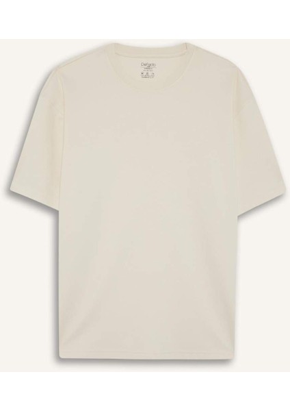 Oversize Geniş Kalıp Bisiklet Yaka Ağır Kumaş Basic Düz Kısa Kollu Tişört E9798AX25AU