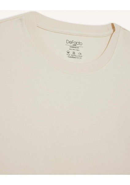 Oversize Geniş Kalıp Bisiklet Yaka Ağır Kumaş Basic Düz Kısa Kollu Tişört E9798AX25AU