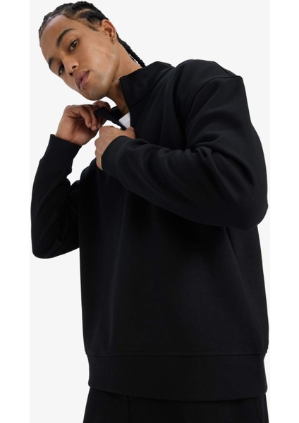 Boxy Fit Dik Yaka Yarım Fermuarlı Skuba Dalgıç Kumaş Sweatshirt E9363AX25AU