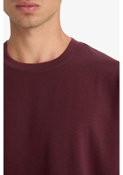 Oversize Geniş Kalıp Bisiklet Yaka Ağır Kumaş Basic Düz Kısa Kollu Tişört E9798AX25AU