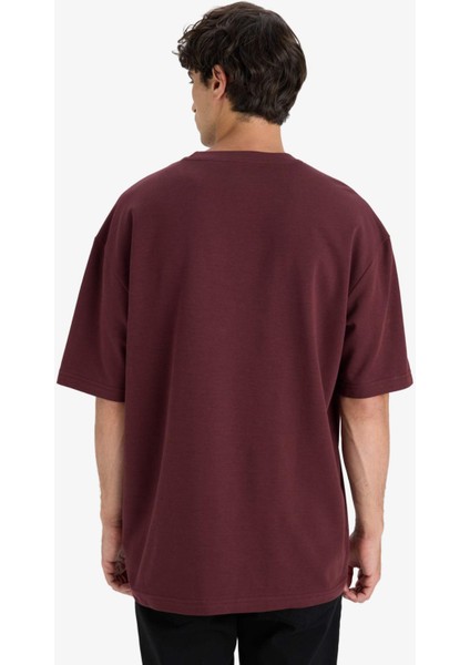 Oversize Geniş Kalıp Bisiklet Yaka Ağır Kumaş Basic Düz Kısa Kollu Tişört E9798AX25AU