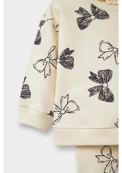 Kız Bebek 2'li Takım Fiyonk Desenli Sweatshirt İspanyol Paça Tayt F0508A525AU