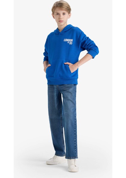 Erkek Çocuk Kapüşonlu Baskılı İçi Yumuşak Tüylü Okul Sweatshirt E9579A825AU