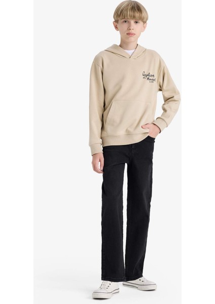 Erkek Çocuk Baskılı Kapüşonlu İçi Yumuşak Tüylü Okul Sweatshirt E9582A825AU